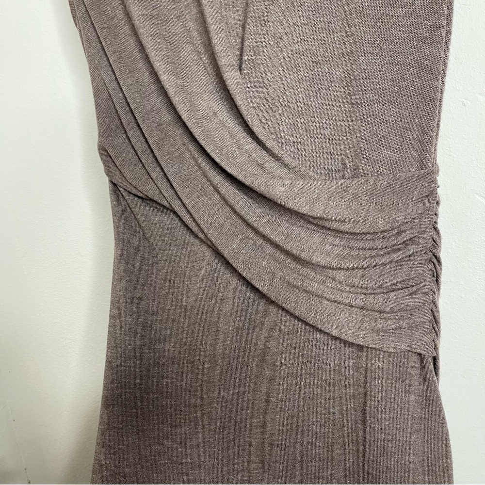 Three Dots Taupe Draped Front Sleeveless Knit Gathered Bodycon Dress Size XS - Picture 9 of 15